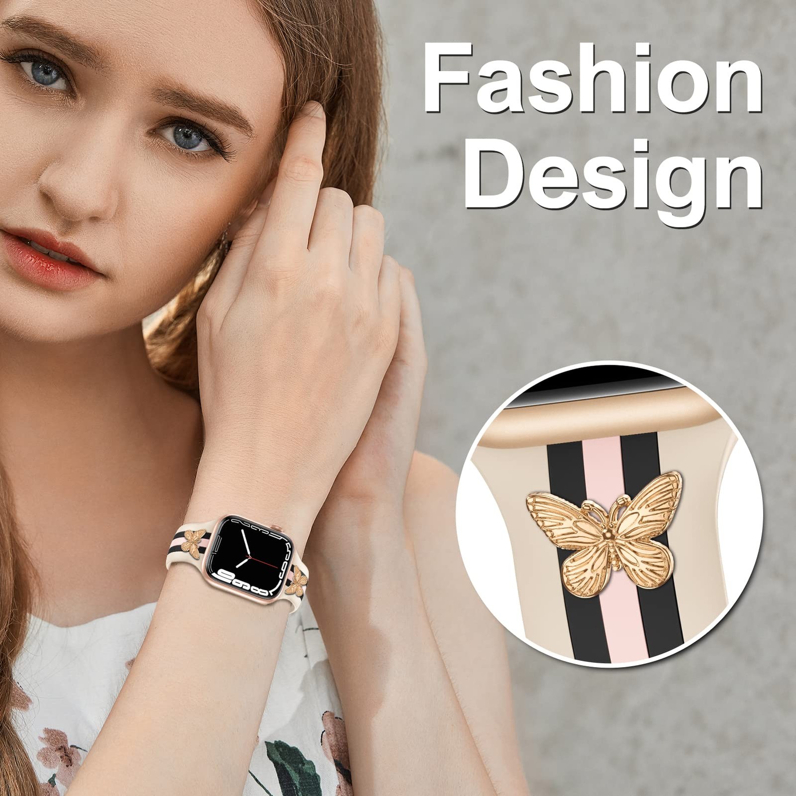 Designer 38mm/40mm/41mm/42mm(Series 11 10), walnut/Black/Pink with Butterfly