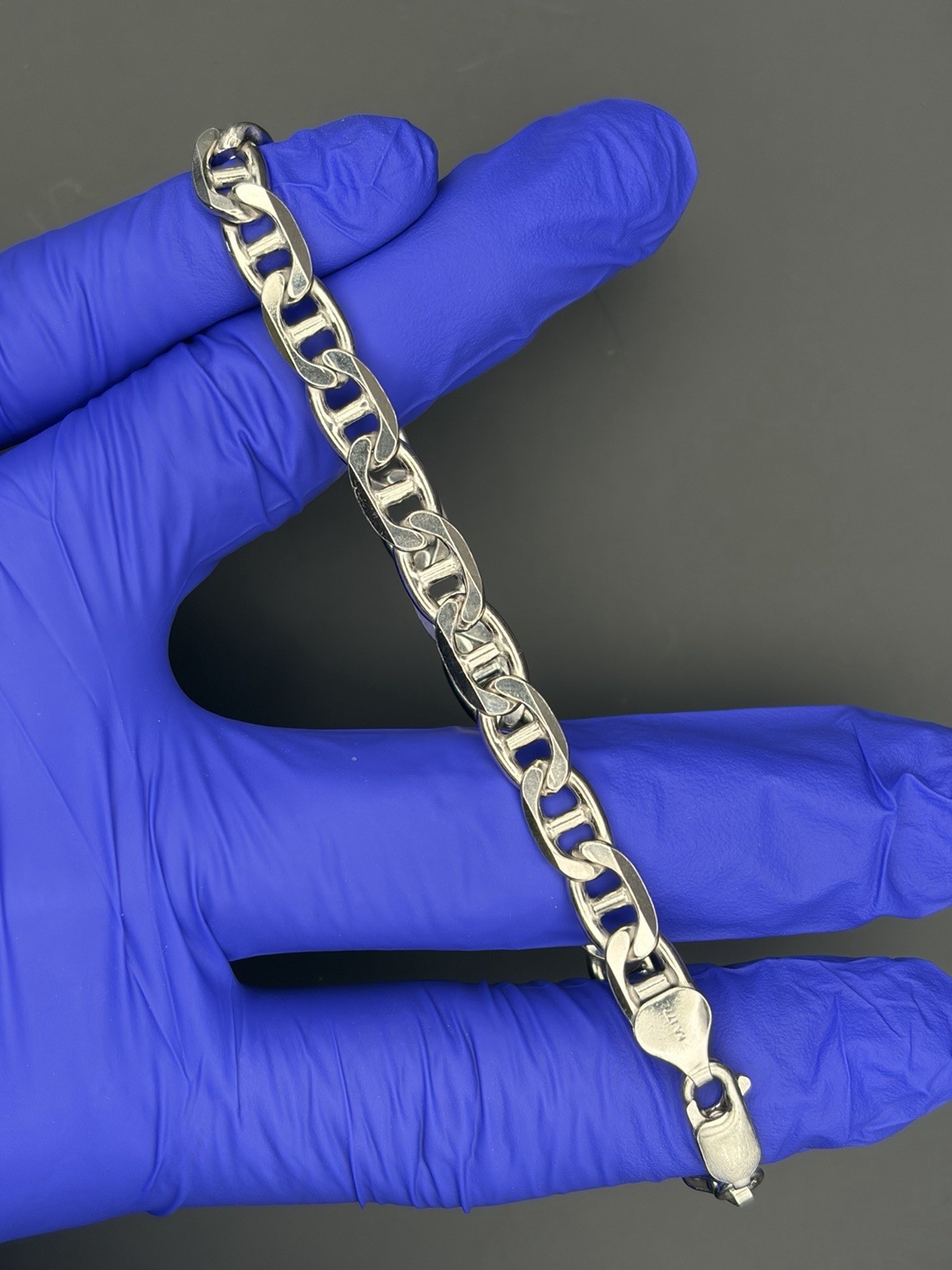 925 Sterling Silver Figaro Chain Bracelet w/ Lobster Clasp Italy Signed KA 1772