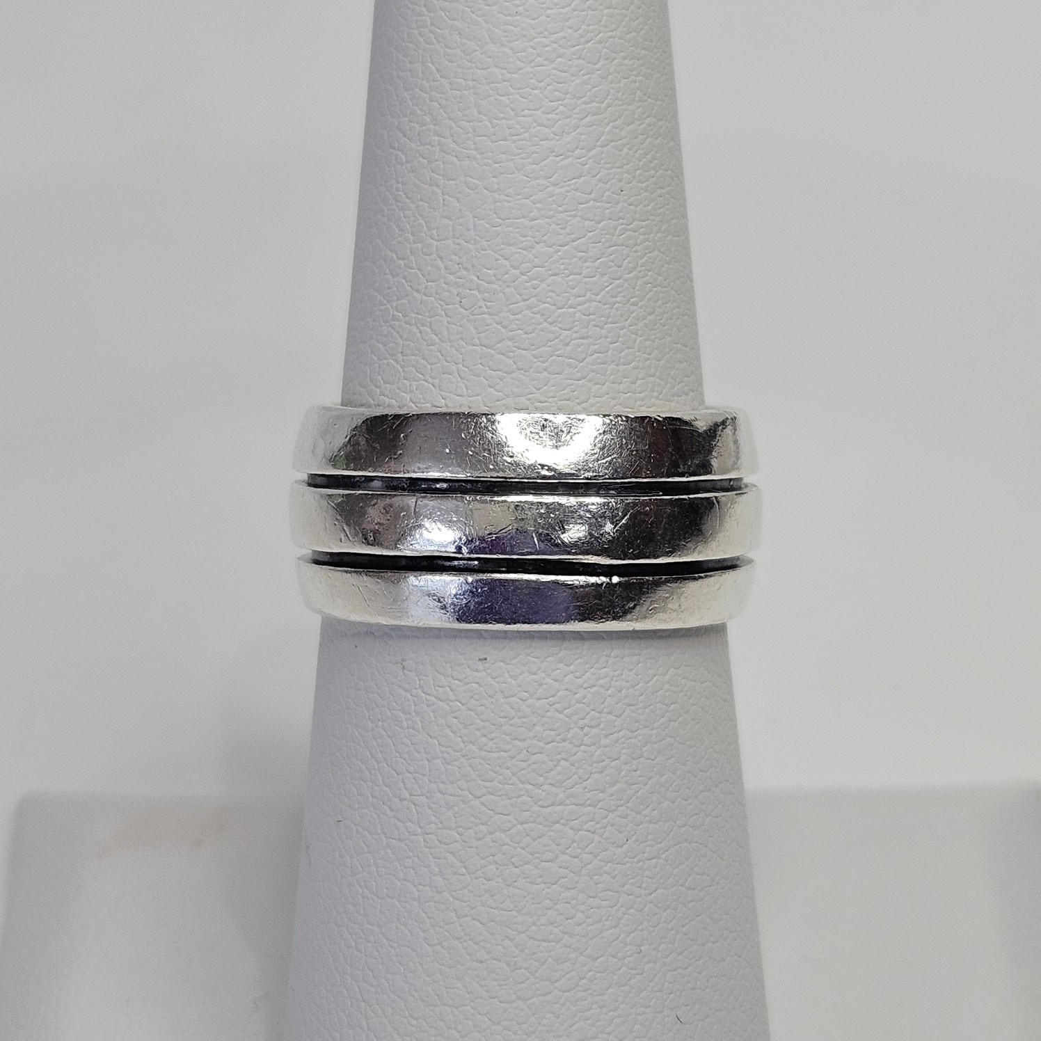 Vintage Mexican Double Grooved 3 Row 925 Sterling Silver 9.5mm Band Ring Size 7