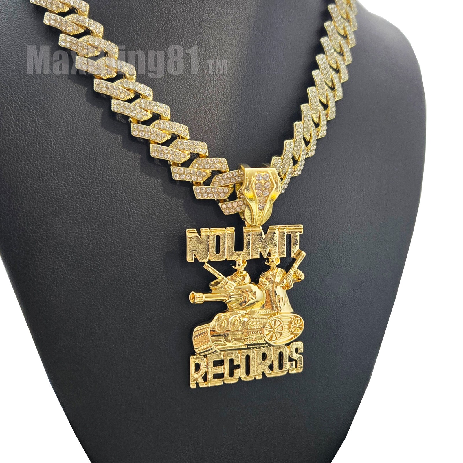 Men’s NO LIMIT RECORDS Tank Pendant & Iced CZ Cuban Chain Hip Hop Style Necklace