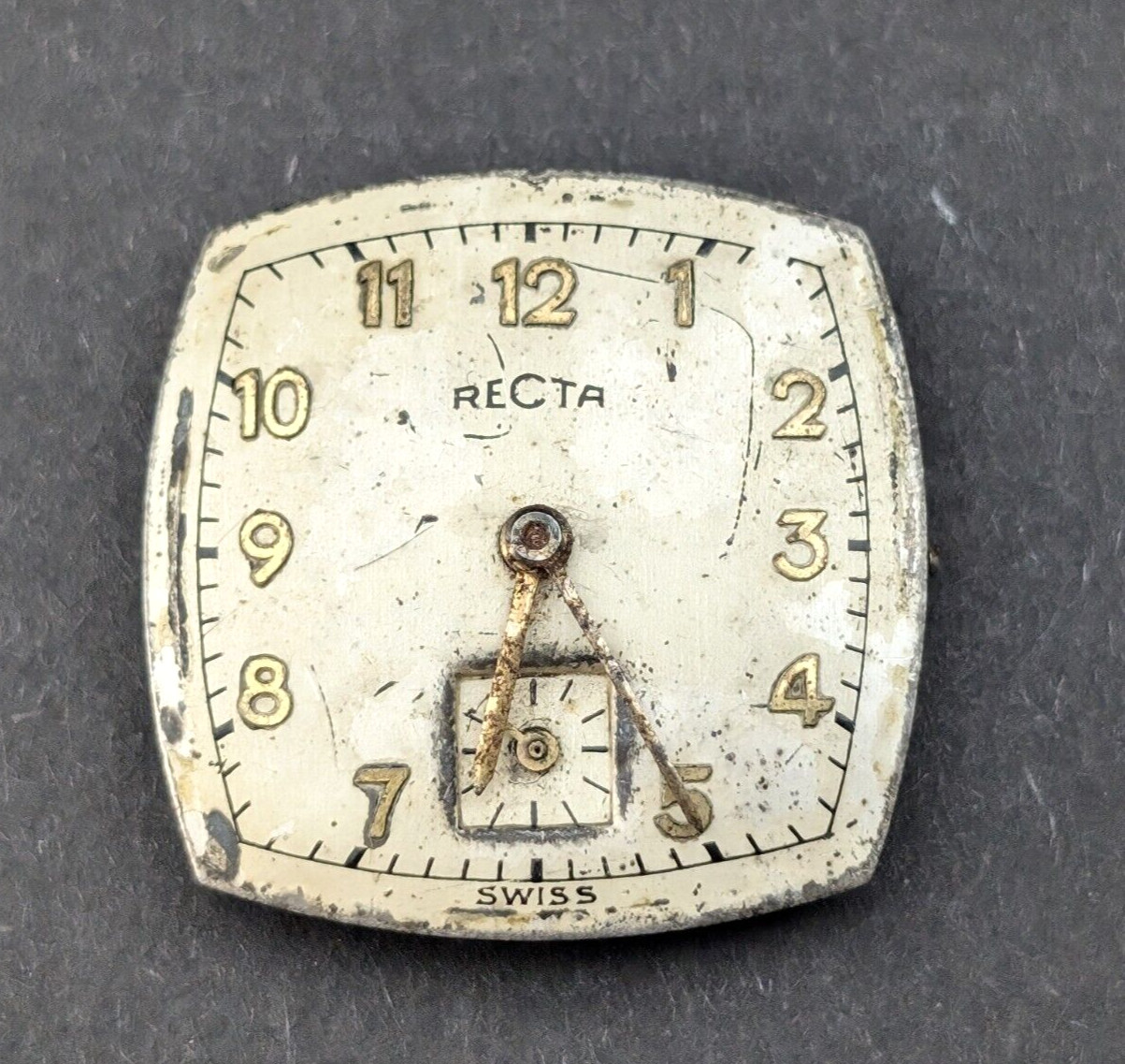 Vintage RECTA Watch Co Rounded Square Art Deco 20mm Movement for PARTS or REPAIR