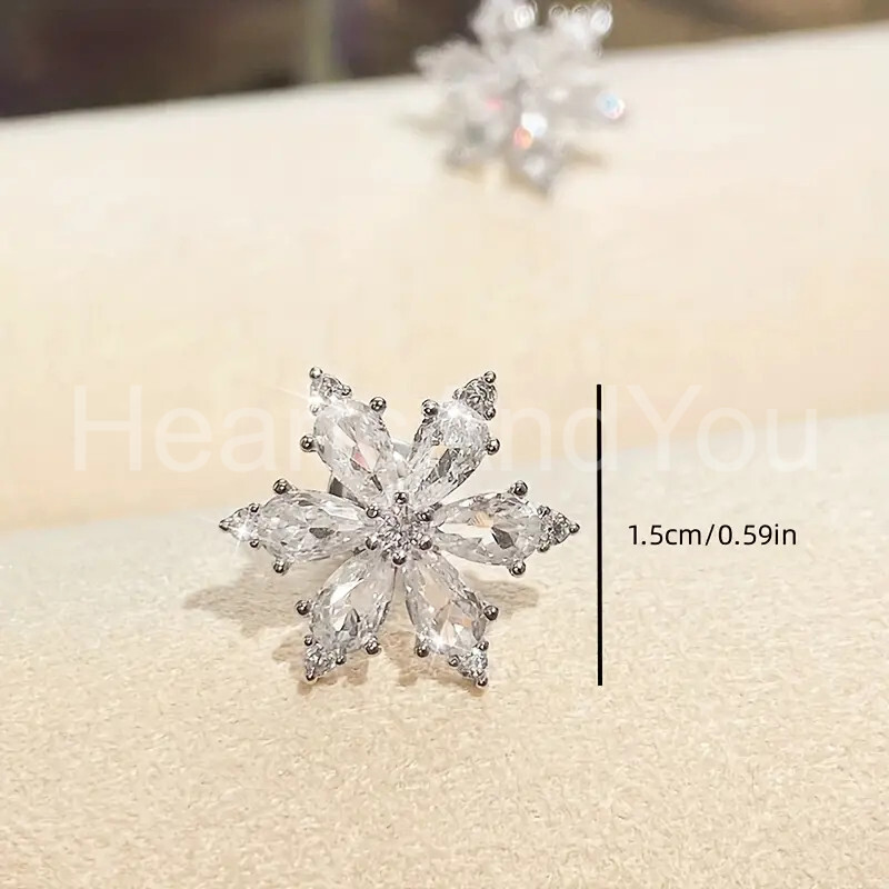 2ct Pear Cut Moissanite Floral Snowflake Stud Earrings 14K White Gold Plated