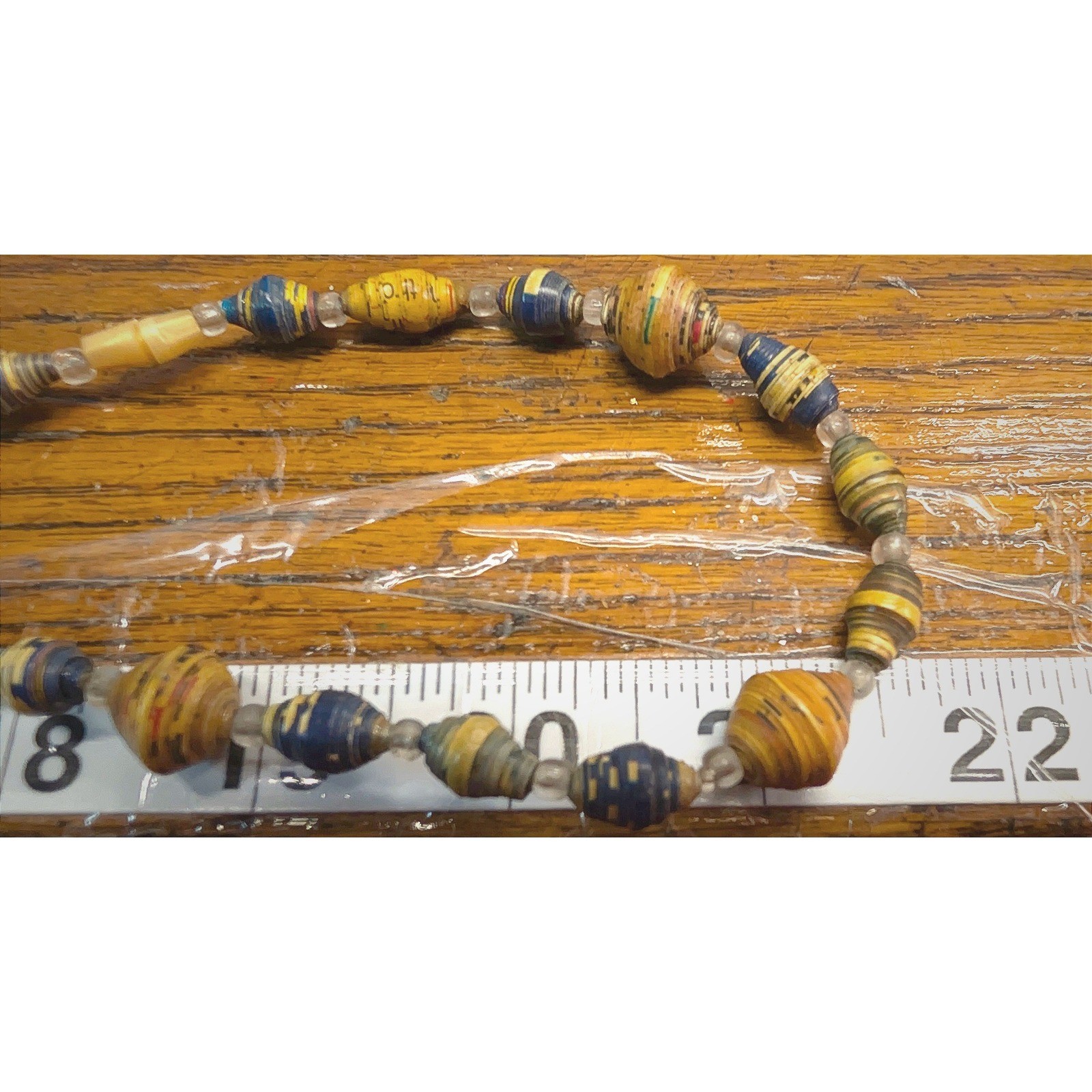 45″ Long Vintage Paper Bead Beaded Necklace 45″ Beige Blue Boho Green Red Brown