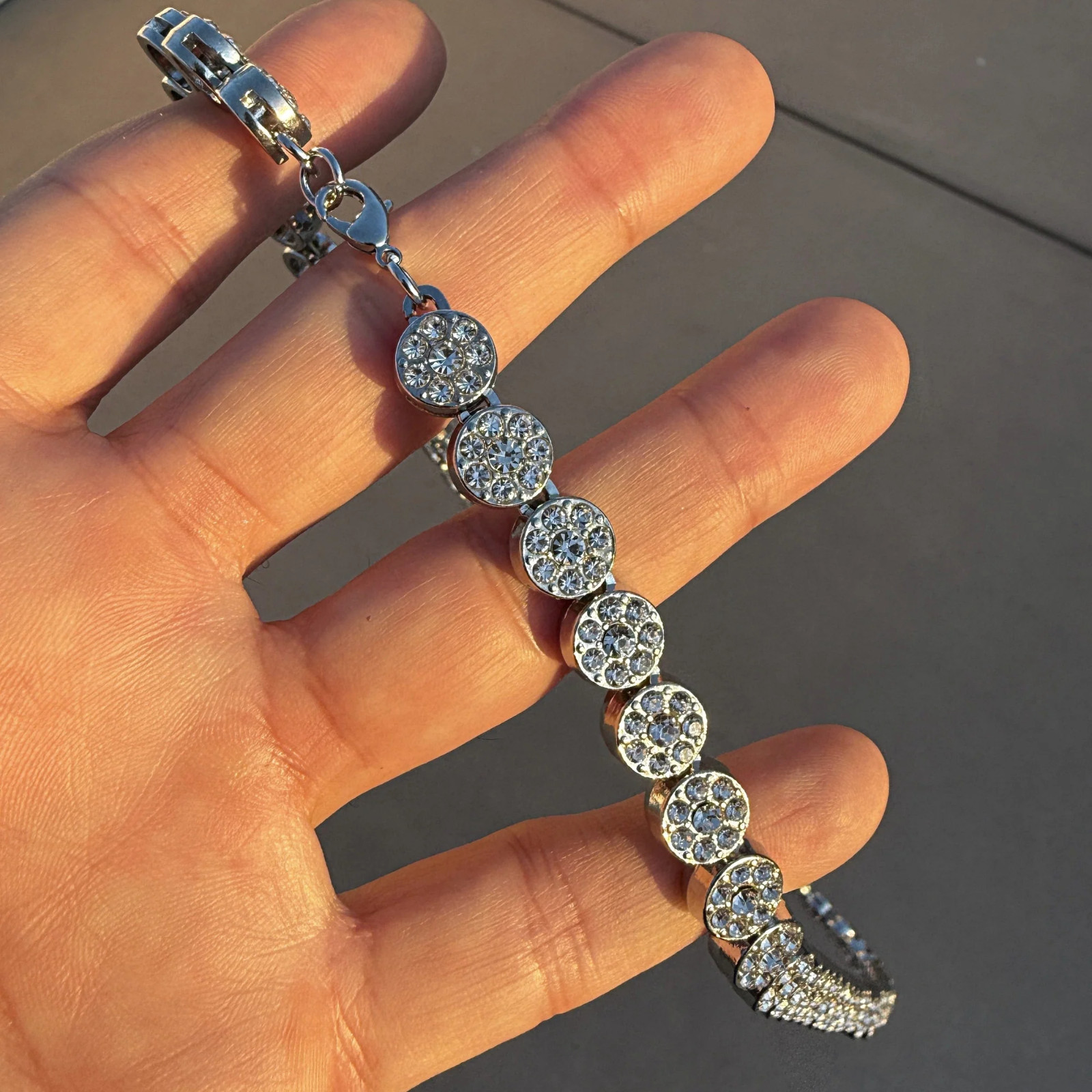 Men’s Flower Cluster Chain Simulated CZ Iced Flooded Out One Row Silver Tone 36″