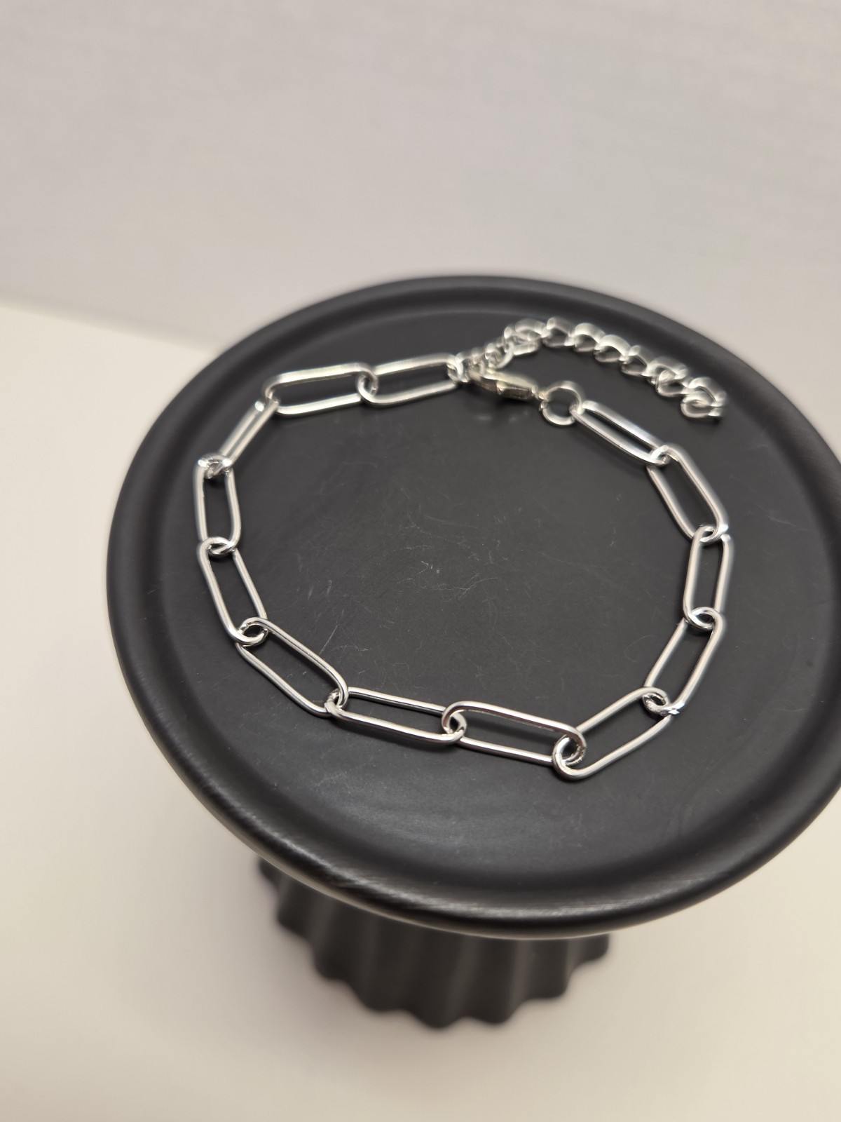 Silver Tone Paperclip Chain Bracelet, Adjustable Lobster Clasp, Metal, 7 in
