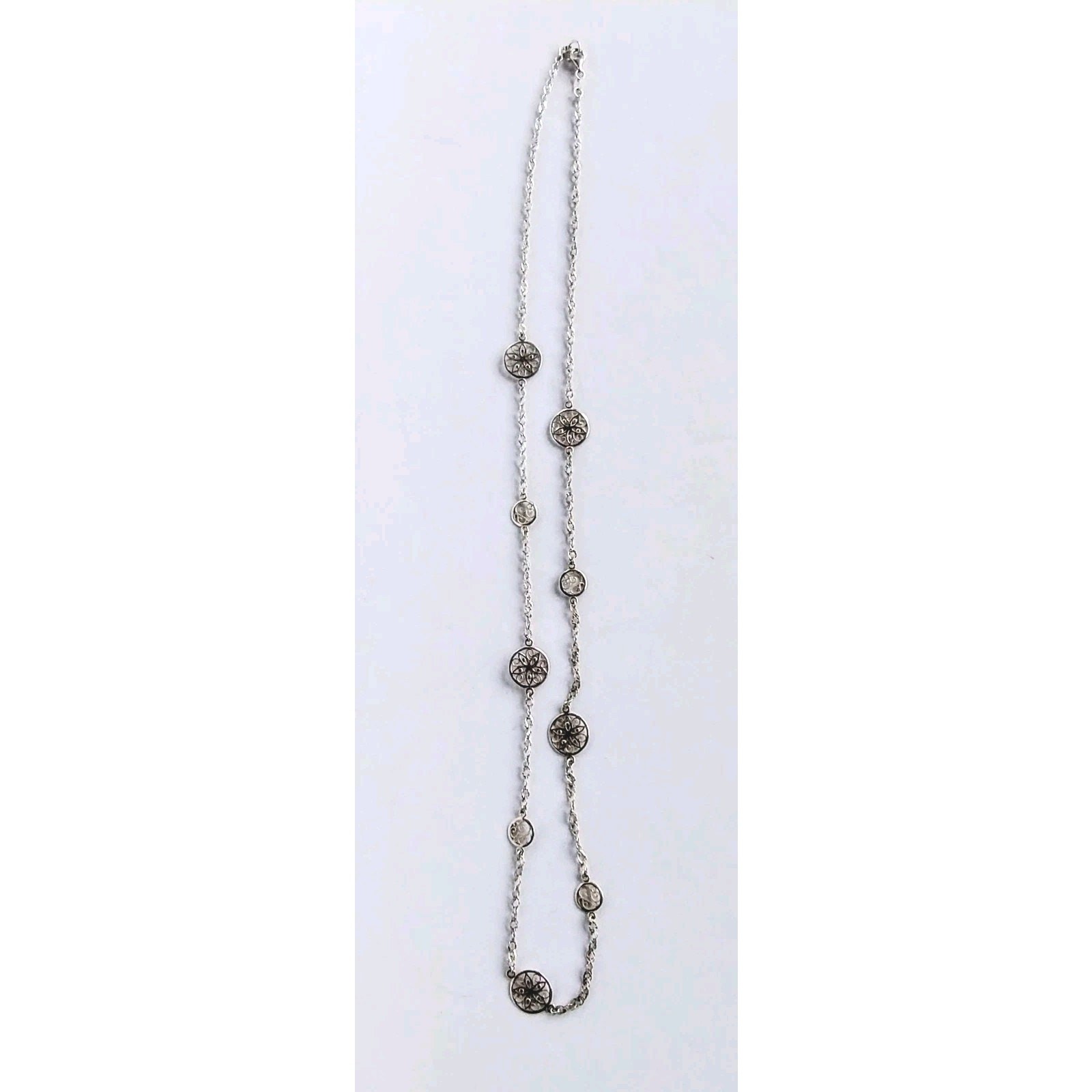 Milor Italy Contemporary Sterling Silver Chain Scrollwork Station Necklace 28″