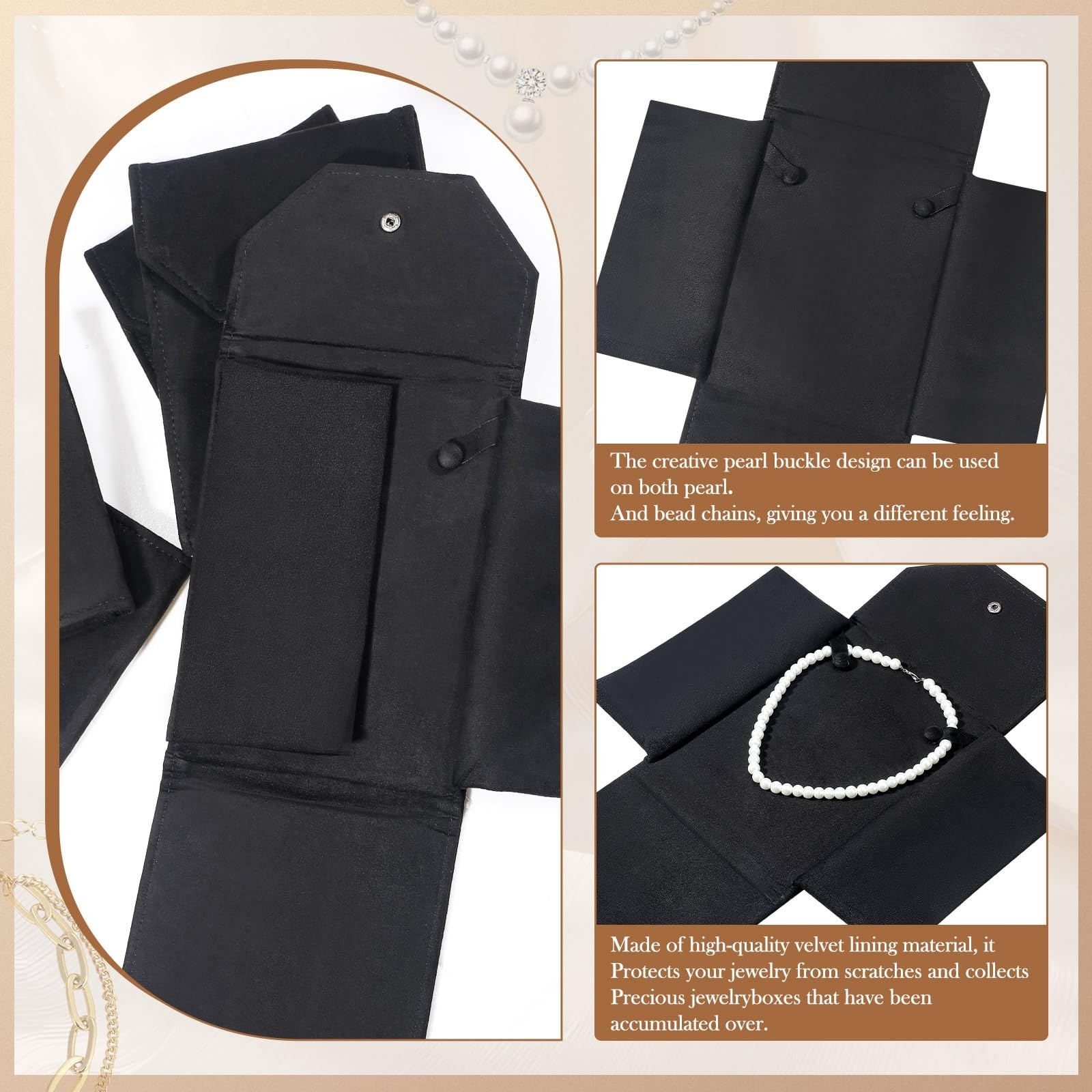 6 Pcs Velvet Necklace Organizer Travel Jewelry Display Pouch Gift Bag – Black