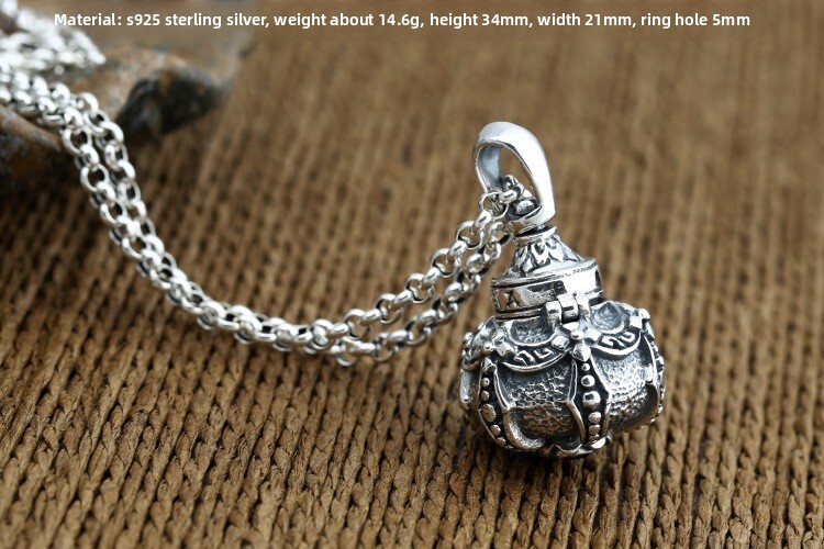 Vintage S925 Sterling Silver LOCKET Pendant PRAYER BOX Red Gem Textured Treasure