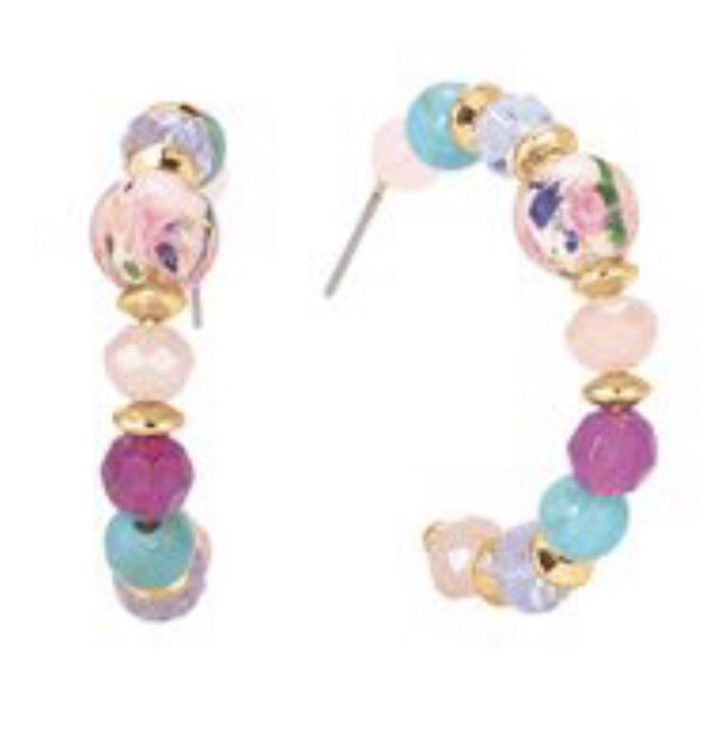 2 Pc. Spring Flower Bracelet fits to size 8 and 1 1/2 inch Pierced Hoop earrings