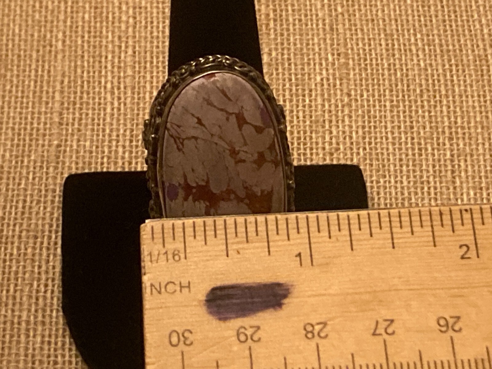 Vintage Etruscan Purple Brown Stone Ring Chunky Ornate Statement Size 9.5 READ