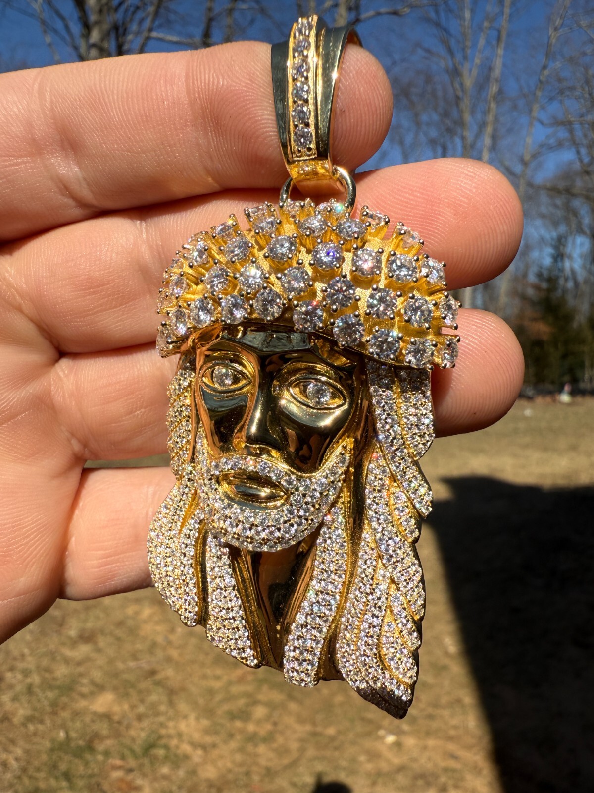 Real MOISSANITE Kufi Jesus Piece Biggie Smalls Tito Pendant 14k Gold Over Silver