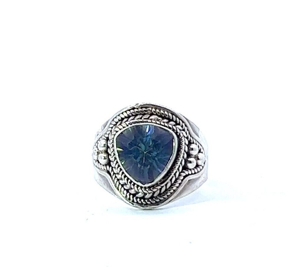 Sterling Silver 16.6mm Lab Created Mystic Fire Topaz Ring