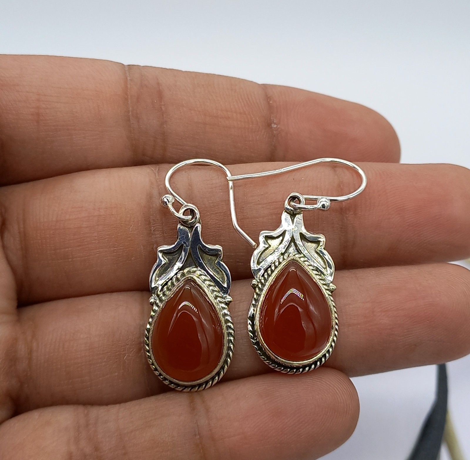 Teardrop Carnelian Hook Earrings 925 Sterling Silver Jewelry