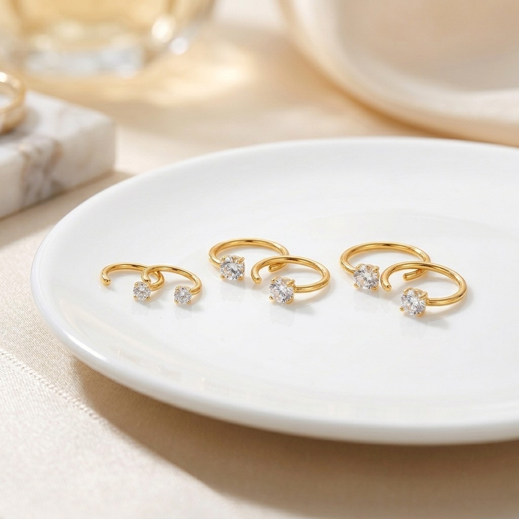 CZ Open Hoop Earrings Small Gold Cartilage Helix Hoop Earrings for Women