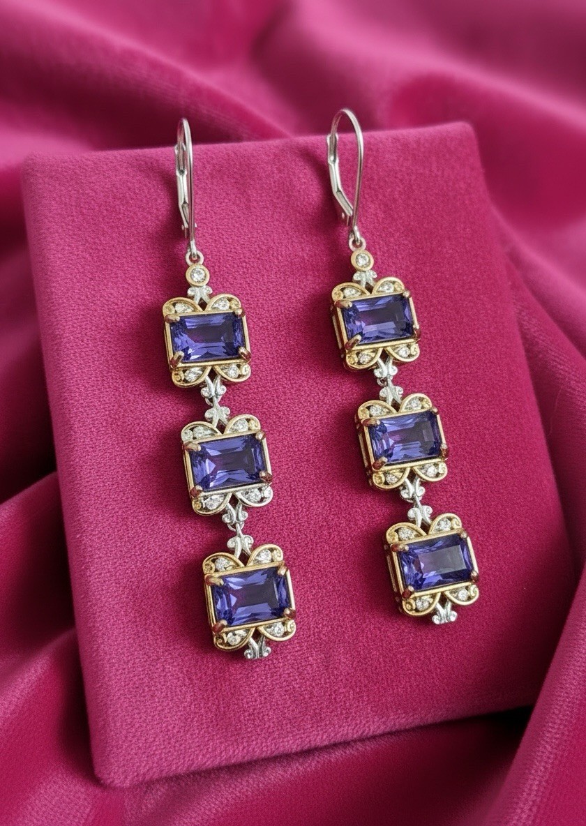 Michael Valitutti Gems En Vogue 925 Sterling Sil 18K YG Pltd Iolite Earrings NWT