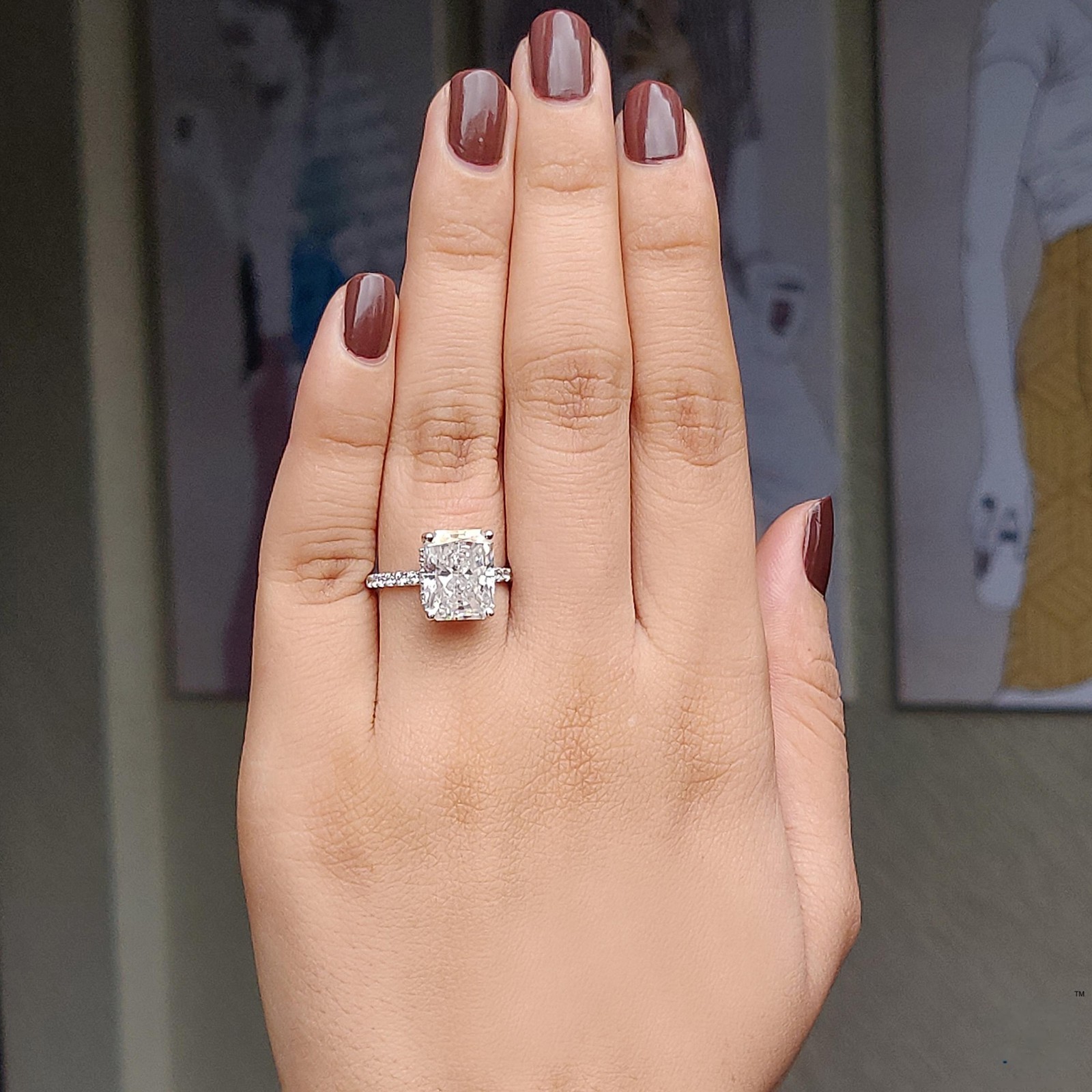 4.76CT Radiant Cut Crushed Ice Moissanite Ring Pave Engagement Ring