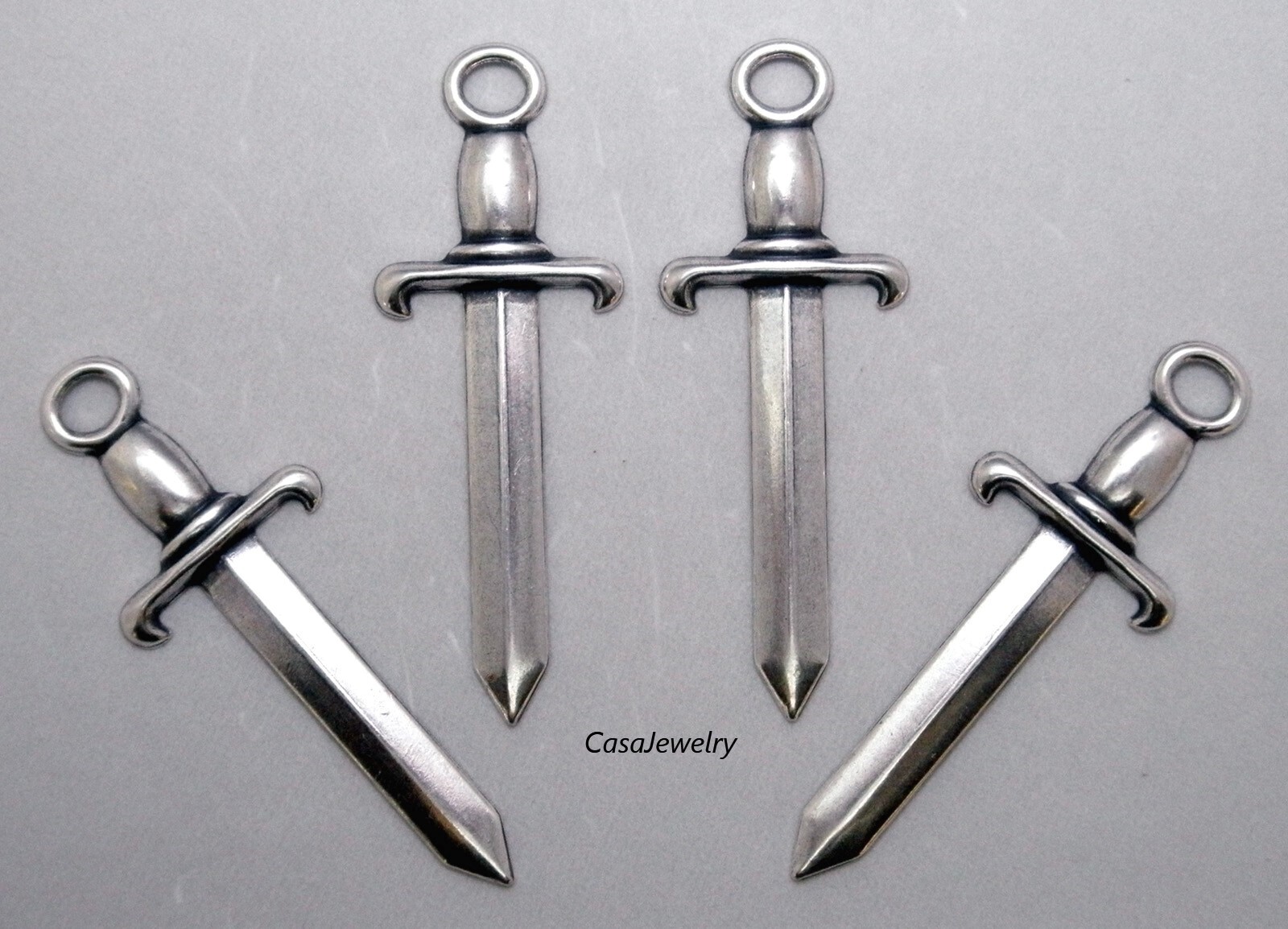 #2184 ANTIQUED STERLING SILVER PLATED SWORD W/TOP HANG RING – 4 Pc Lot