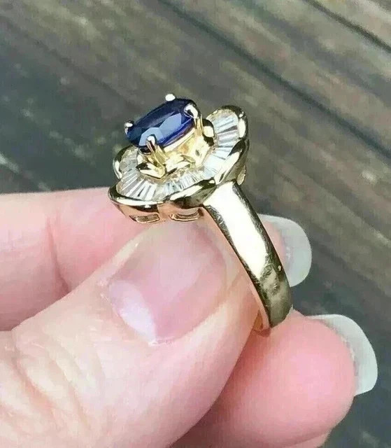 2Ct Oval Cut Lab Created Blue Sapphire Engagement Ring In 14K Yellow Gold Plated