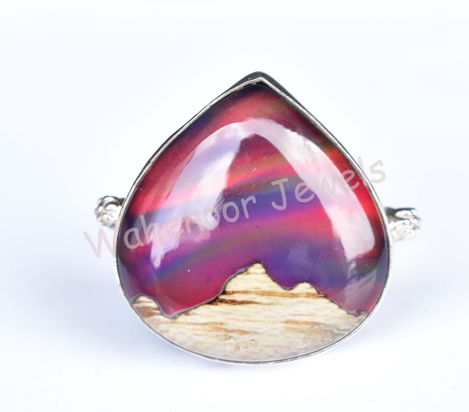 40.55 Ct Mountain Aurora Opal 925 Sterling Silver Ring Size 7.5 US Women Ring
