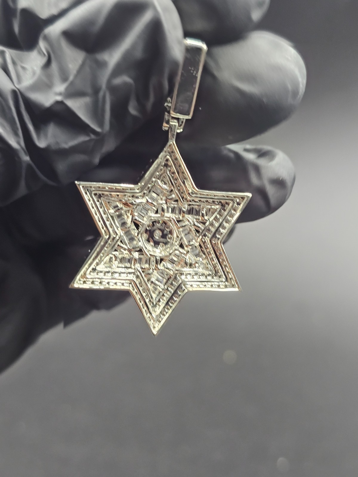 2.30Ct Round Cut Real Moissanite Star Of David Pendant 14K White Gold Plated