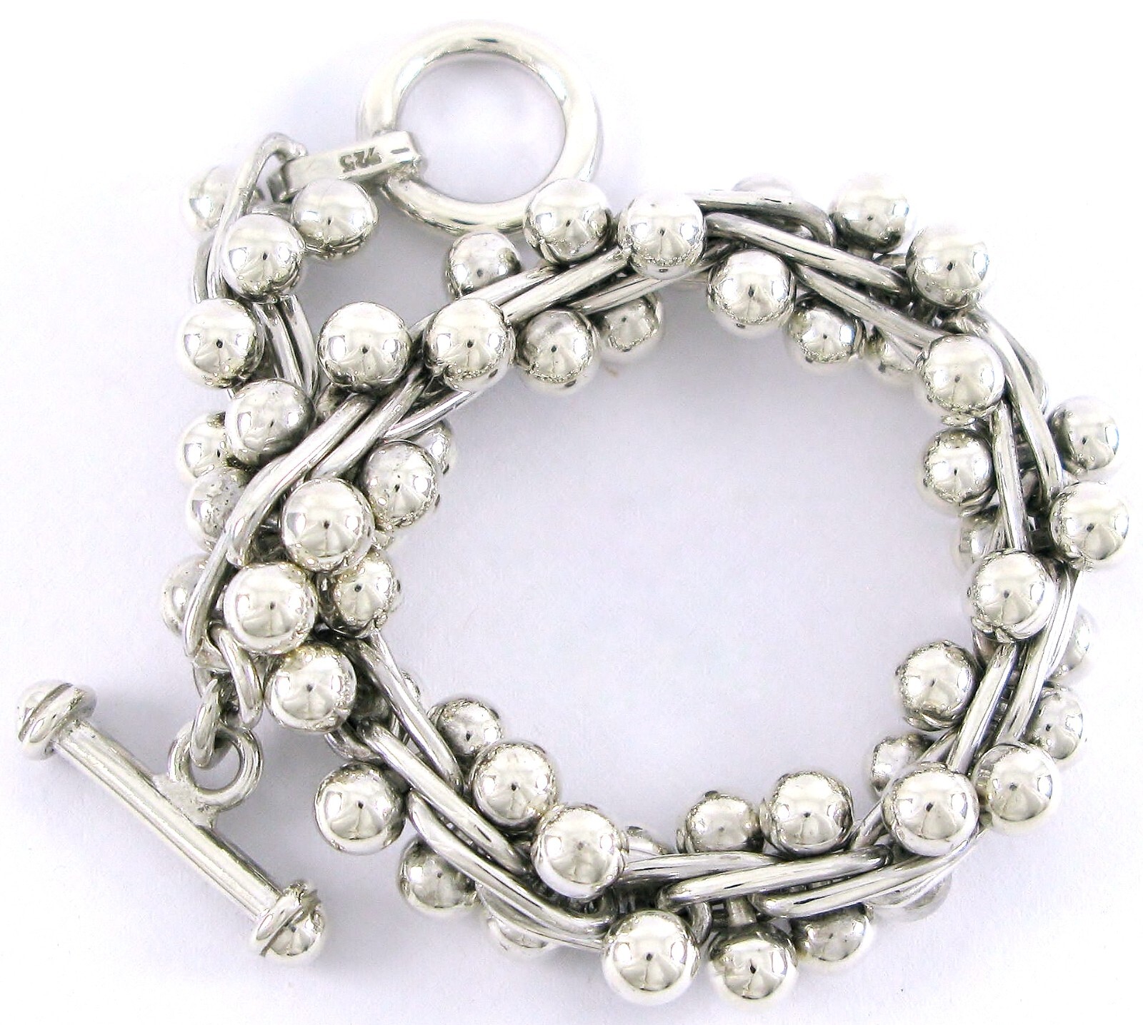 Solid Sterling Silver 925 DNA Beaded Toggle Bracelet 73g