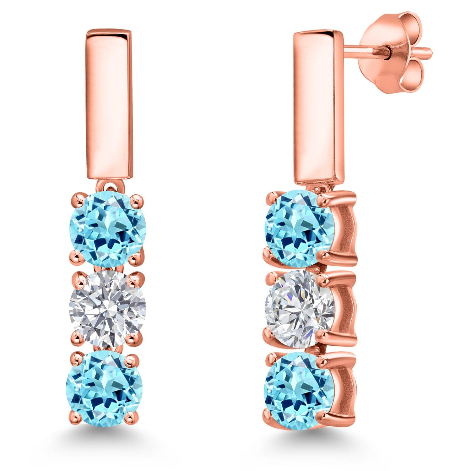 1.49 Ct Blue Apatite G/H Lab Grown Diamond 18K Rose Gold Plated Silver Earrings