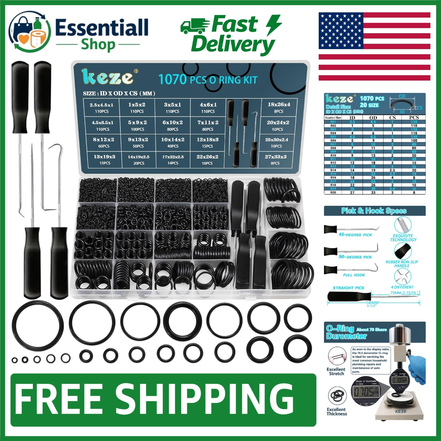 Versatile 1070-Pc Nitrile Rubber O-Ring Kit – Ideal for Home and Automotive Use