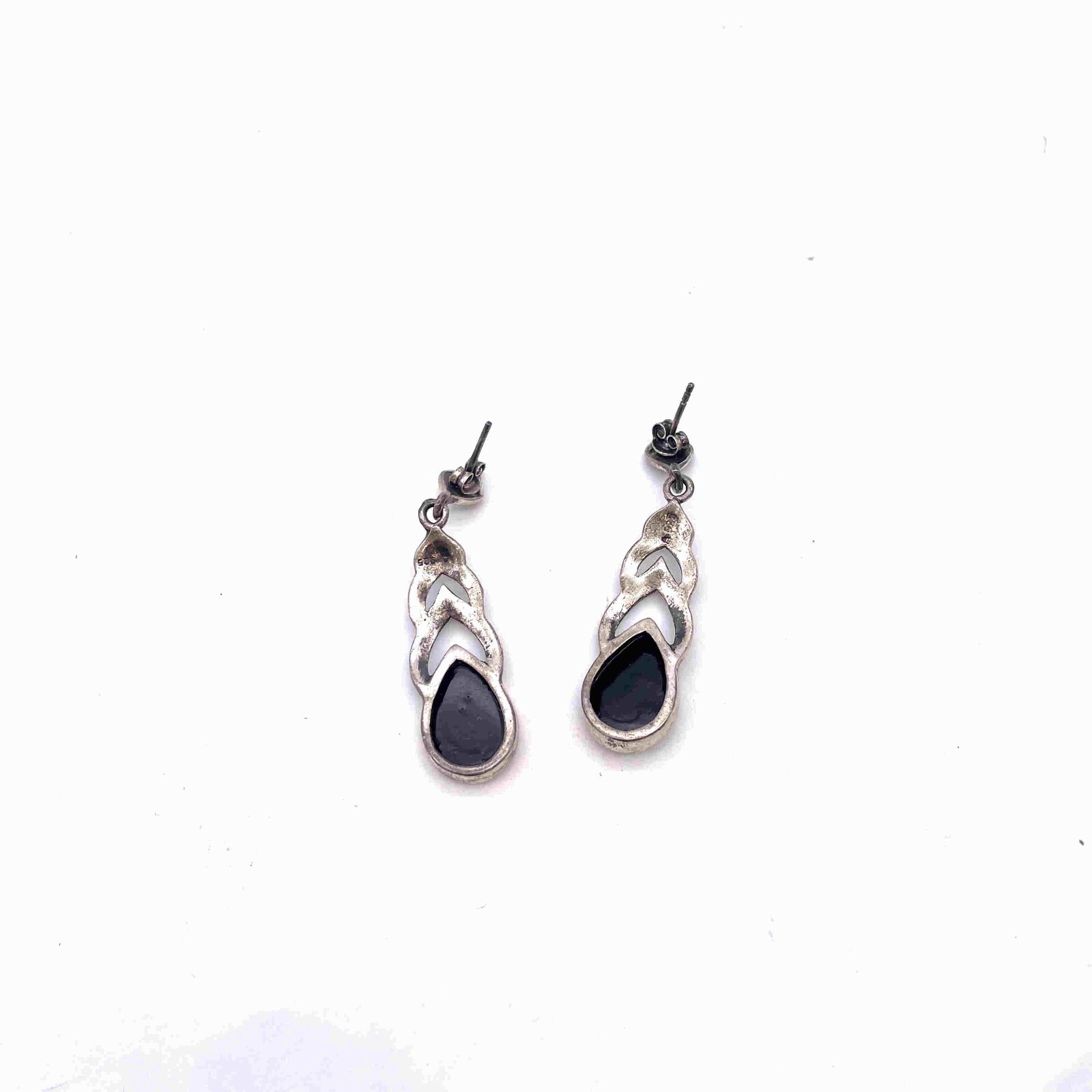 Black Onyx Marcasite Teardrop Dangle Earrings 925 Sterling Silver