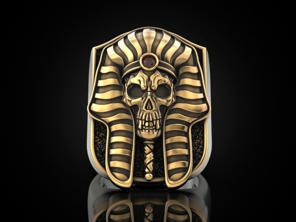 Oxidized Men’s Pharaoh Skull Gothic Punk 925 Sterling Silver Statement Rings