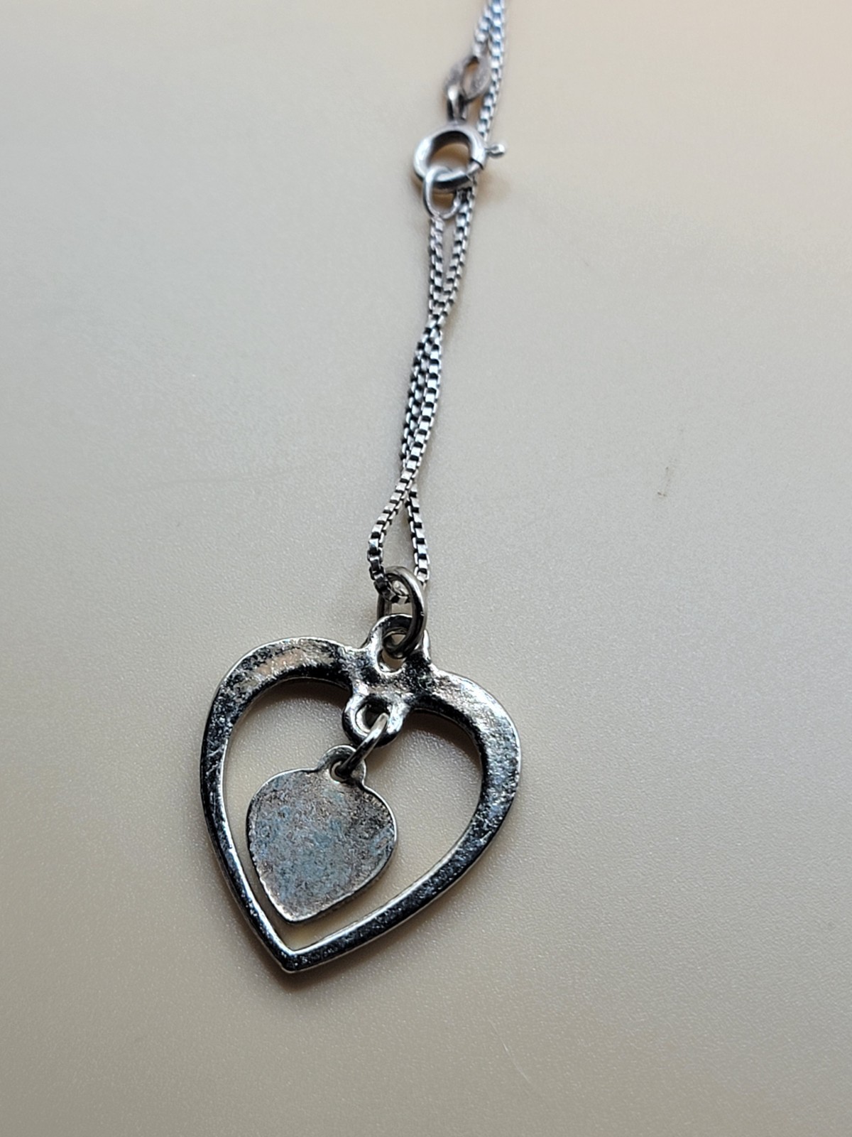 Green Paua Shell 925 Silver Necklace Heart Shaped Signed Italy