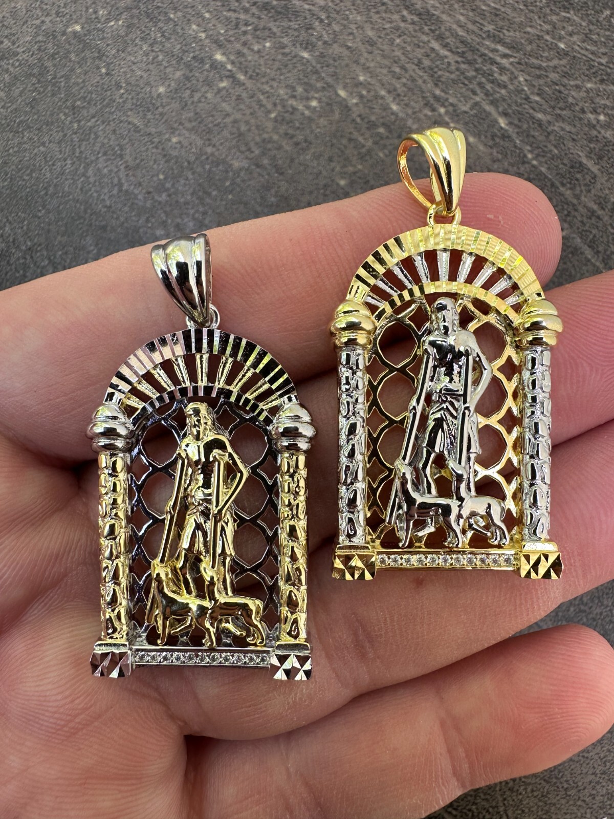 MOISSANITE St Lazarus Real 925 Silver / Gold Plated Saint Iced Necklace Pendant
