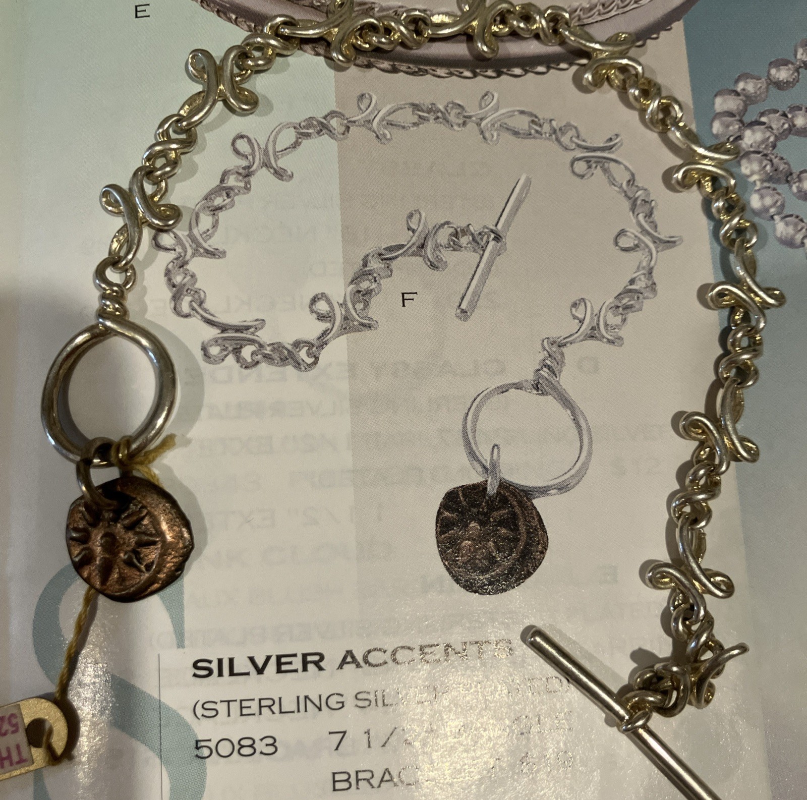 Vintage 2002 Premier Designs The Gift Antiqued SS Plated Bracelet 7.25″ Toggle