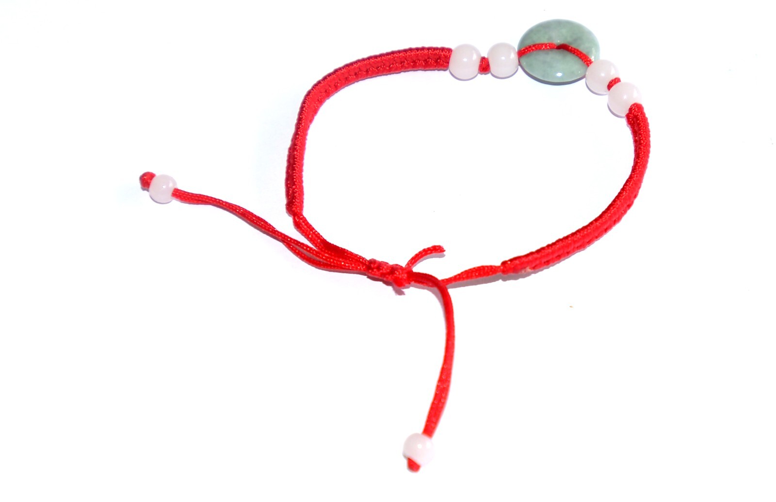 Macrame Friendship Adjustable Red Cord Feng Shui Jade Bi Disc Charm Bracelet