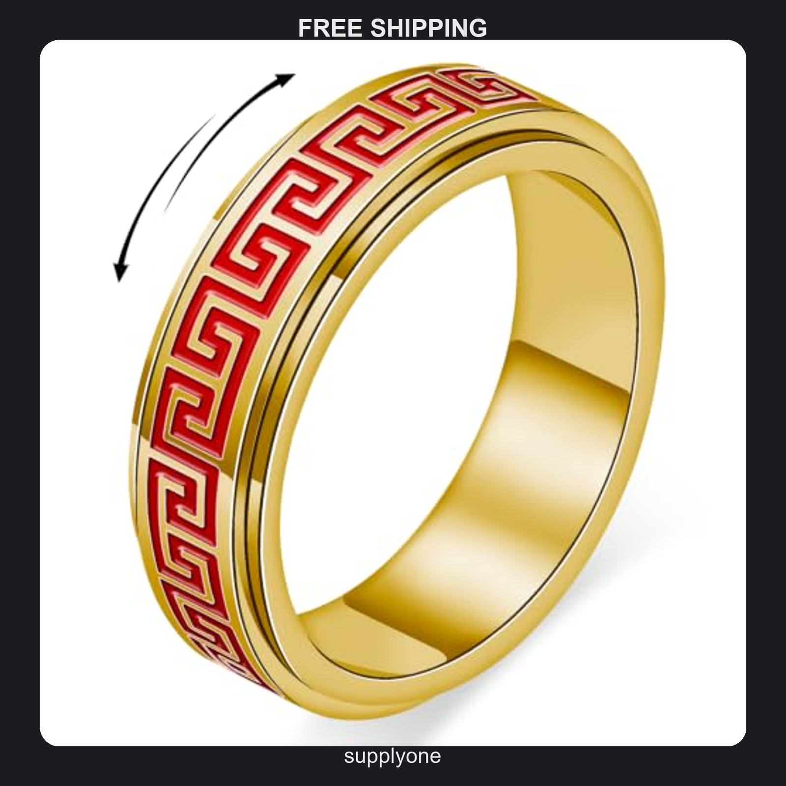 Gold Stainless Steel Spinner Ring Size 6 – Greek Key Anxiety Relief Jewelry