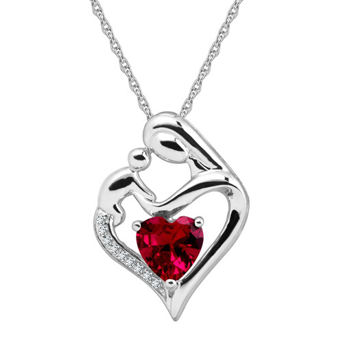🔥Pure 925 Sterling Silver Necklace Mother Child Pendant Red Heart Cz Rope Chain