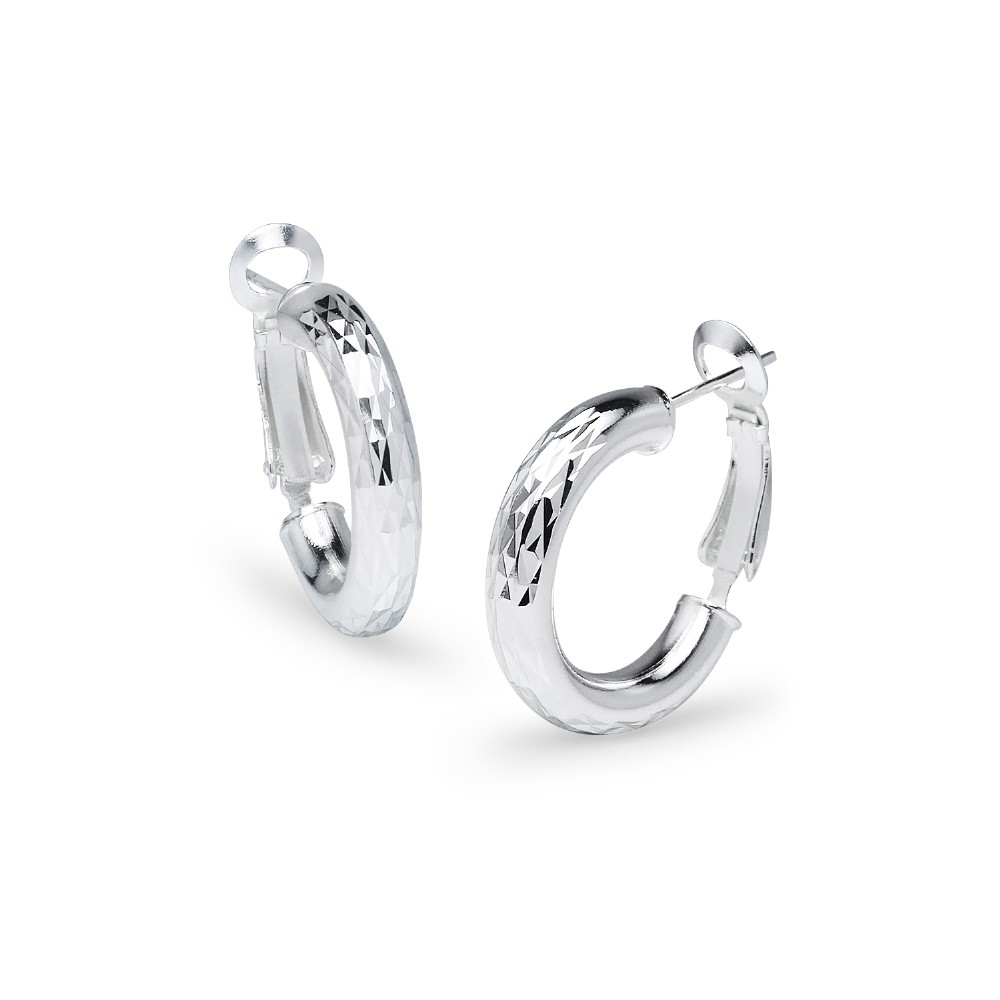 Diamond Cut Clutchless 4x20mm Hoop Earrings in Sterling Silver