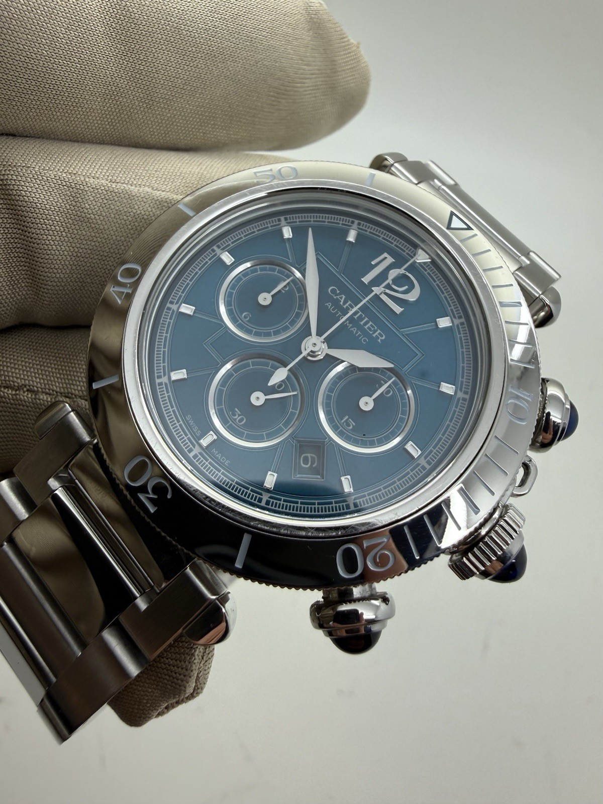 2024 Cartier Pasha Chronograph Blue Dial Auto Steel 41mm Watch WSPA0039 w/ Box