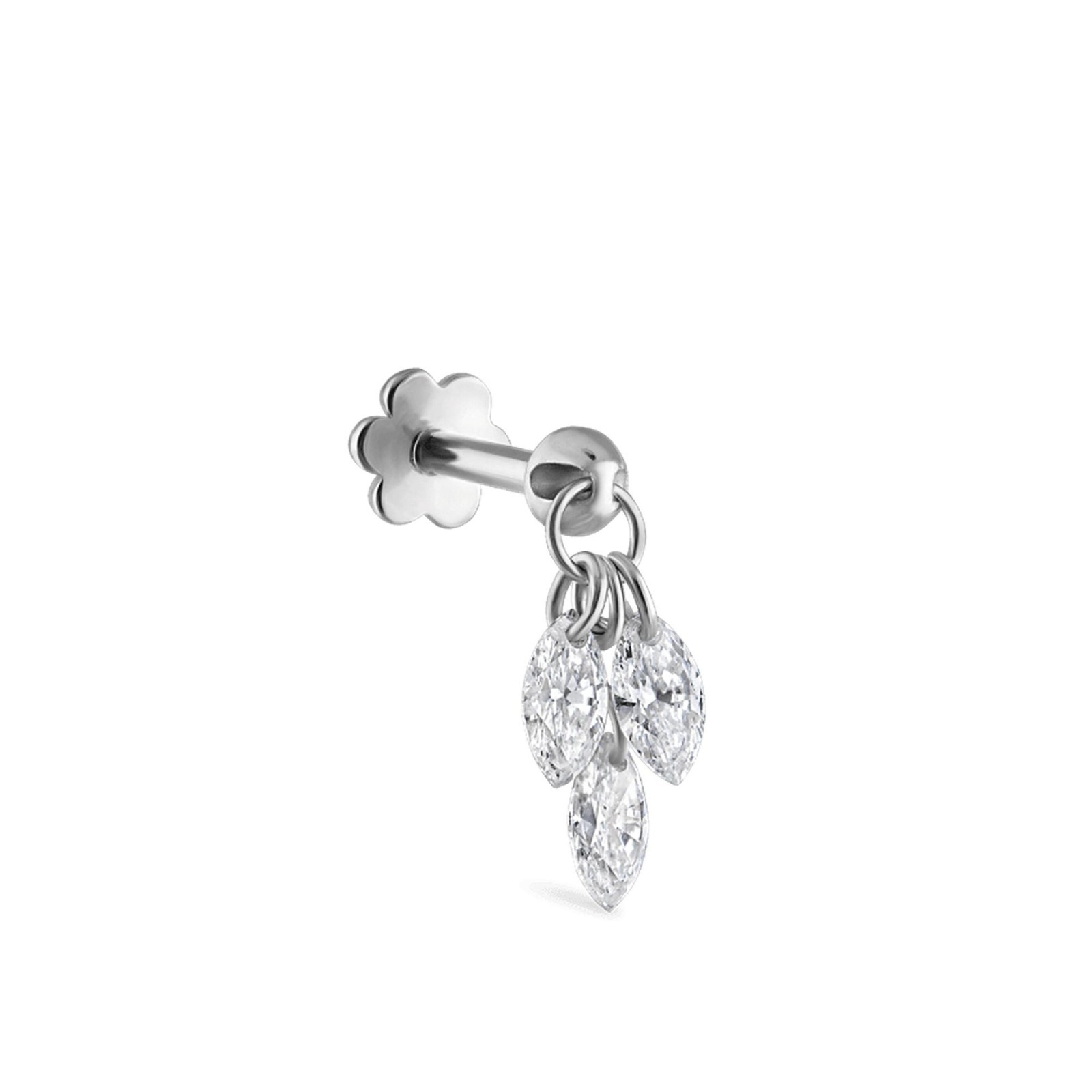 Marquise Trio Moissanite Drop Stud Helix 925 Sterling Silver
