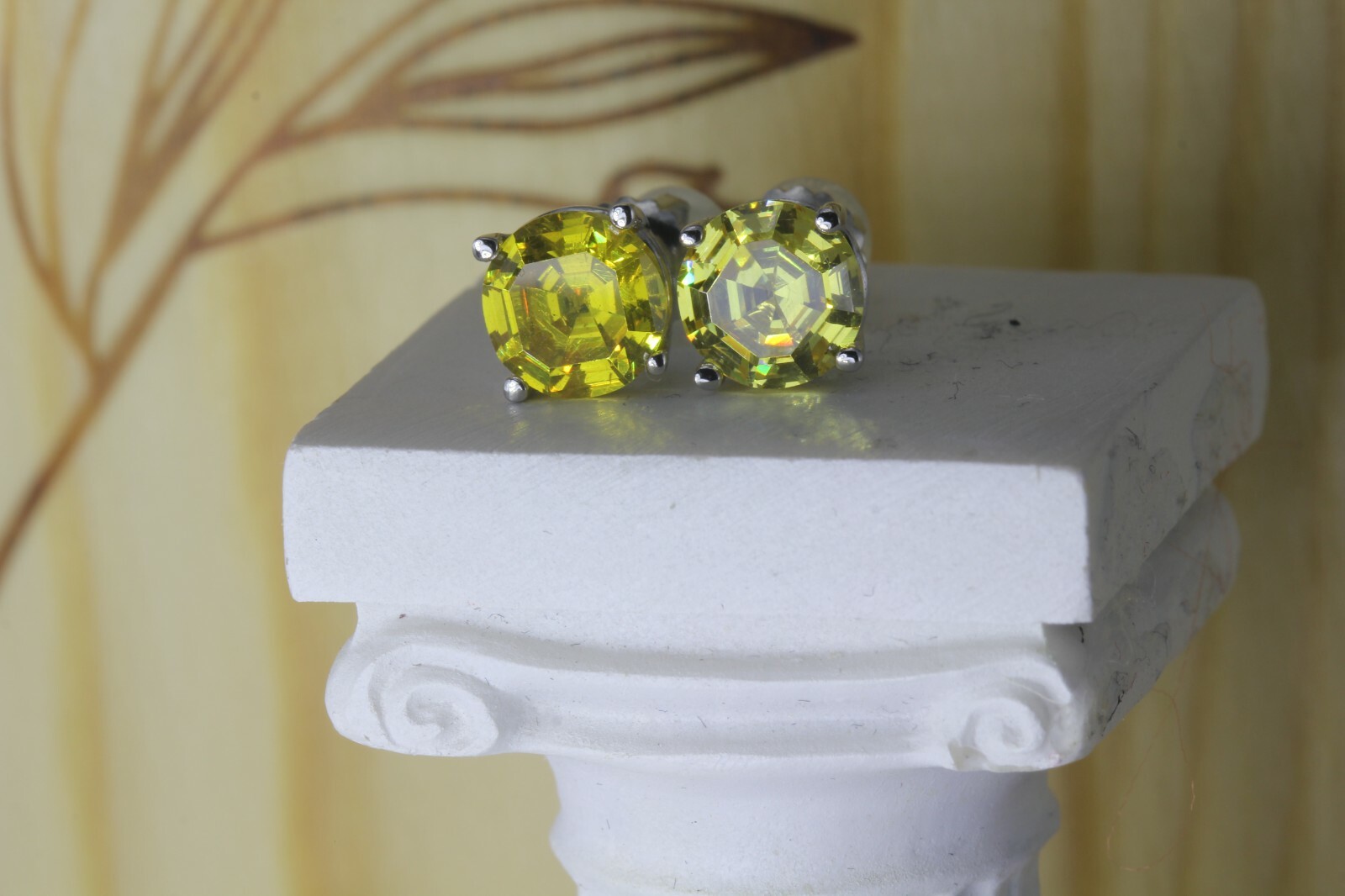 2.56CT Canary Yellow Asscher Round Platinum Finish 925 Stud Screw Back Earrings
