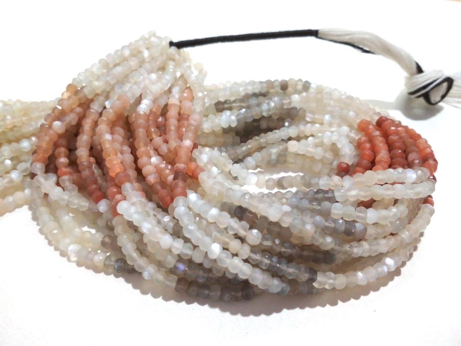 3 Strand Natural Multi Moonstone Rondelle Faceted 3-3.5mm/3.5-4mm Beads 12″inch