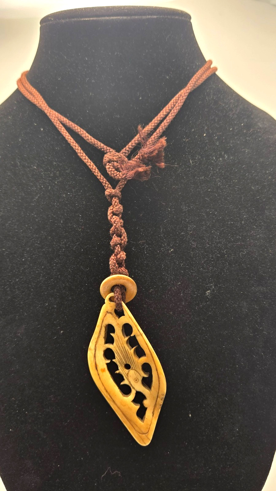 Vintage African Carved Bone Fish 3″ Long Pendant Necklace on 36″ Cord