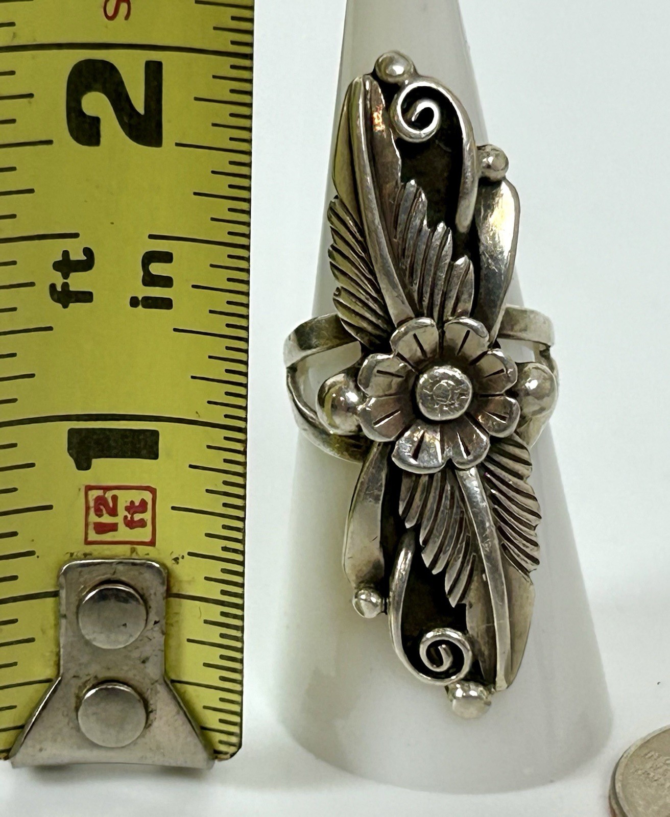 Native American AJ Platero Sterling Silver Flower Statement Ring Size 7