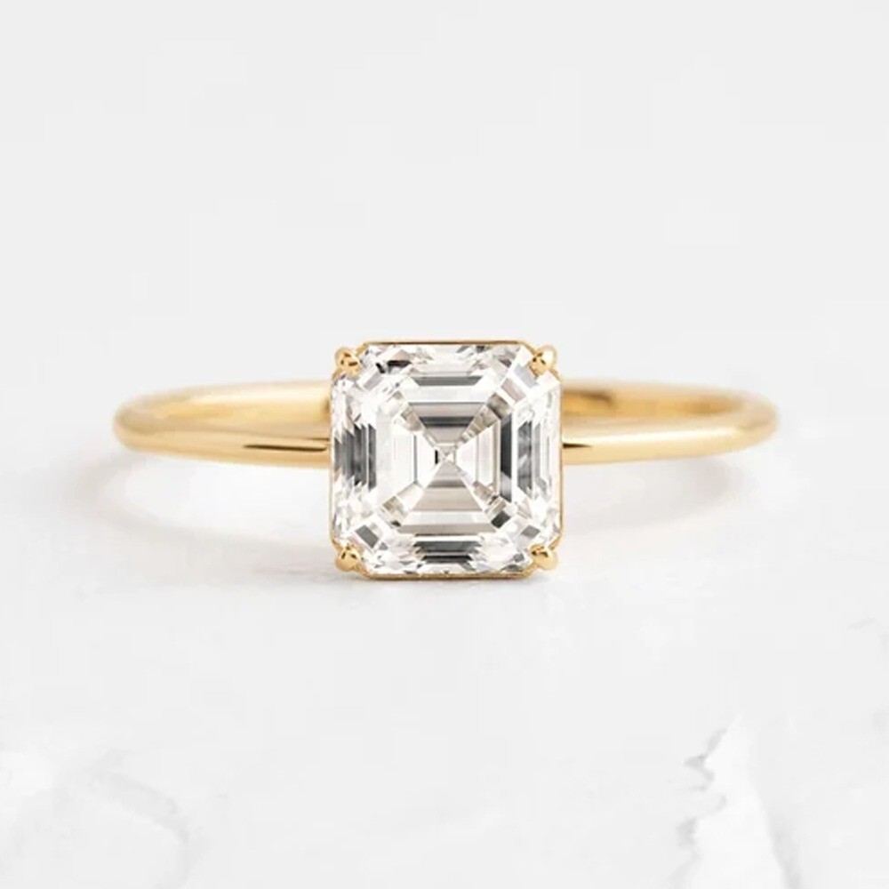 2.96Ct Asscher Cut Moissanite Solitaire Engagement Ring In 14k White Gold Plated