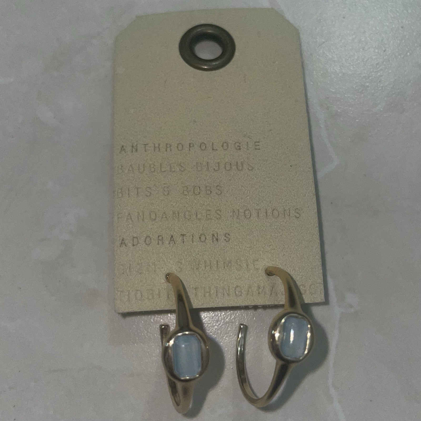 Gold-Colored C-Hoop Earrings Anthropologie Blue Gemstones