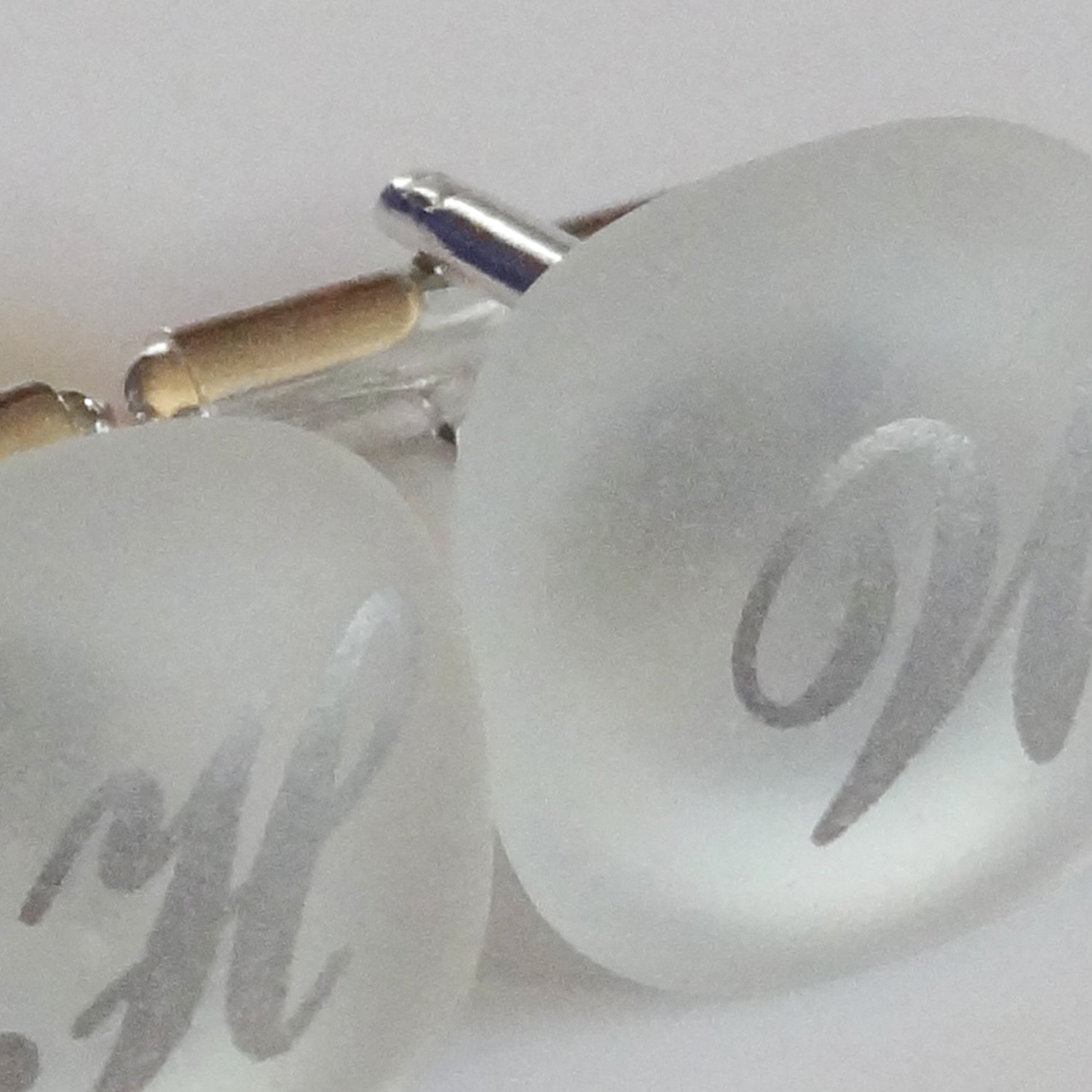 Personalized Monogram Cufflinks – Platinum initials on matte clear glass