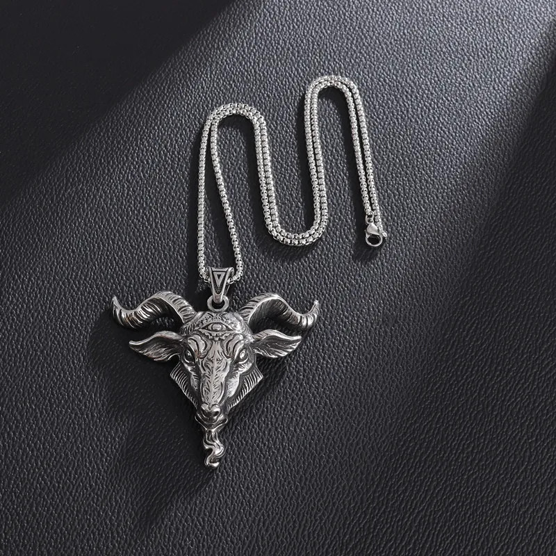 Retro Demon Satan Sheep Head Eye of Truth Lucifer Pendant Gothic Punk Necklace