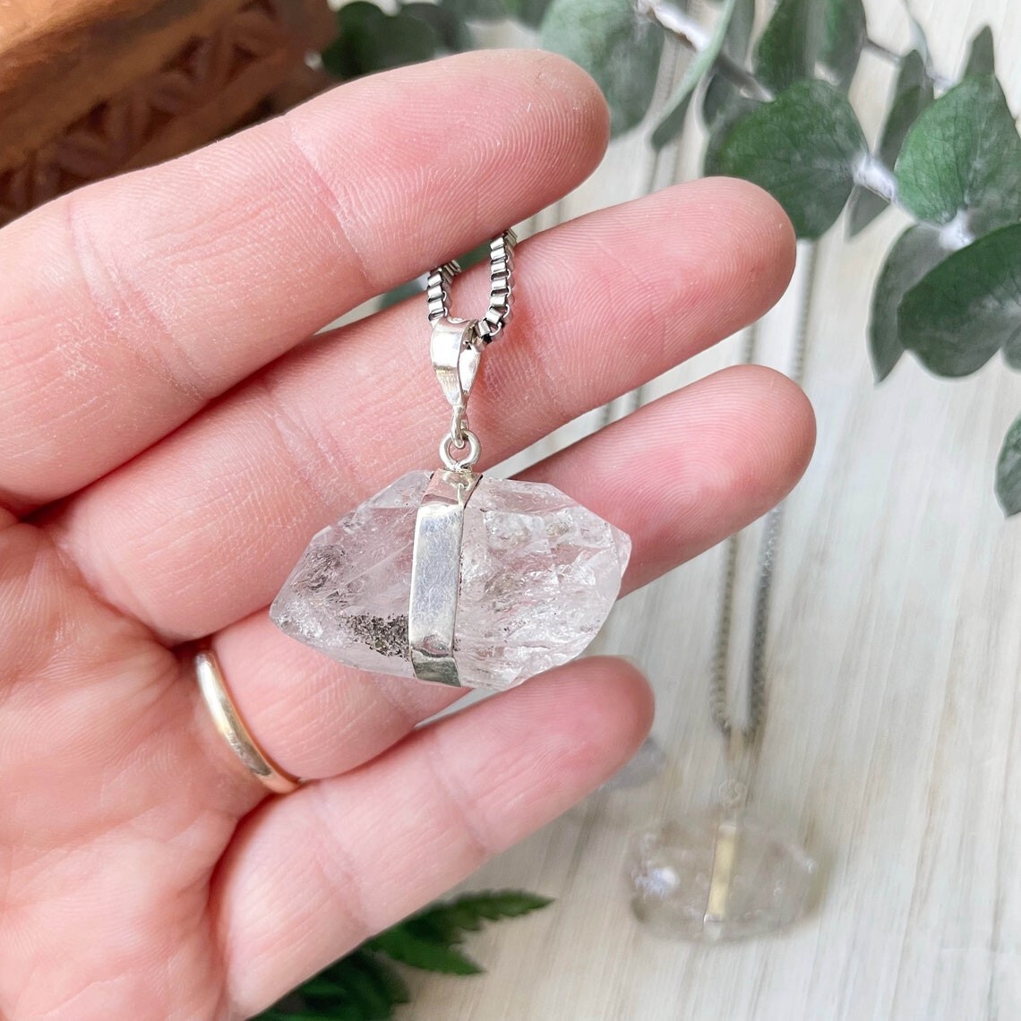 Big Herkimer Diamond Raw Drop Pendant Sterling Silver Handmade Gemstone Pendant