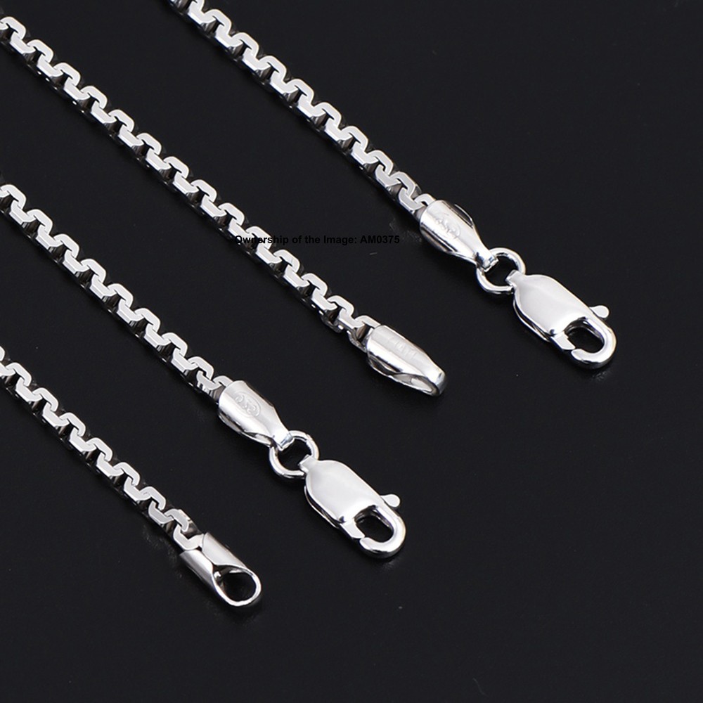 Pure 925 Sterling Silver Necklace -2.5mm Box Link Chain Necklace 50-60cm