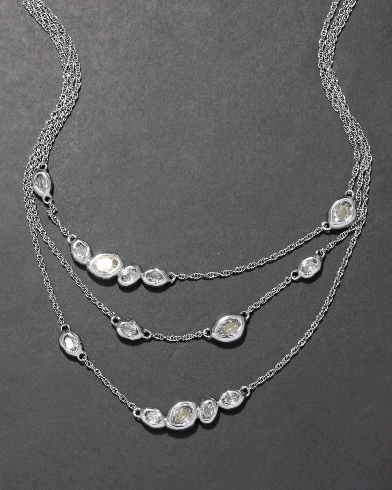 Alexis Bittar Layered Molten Silver Tone Crystal Station Necklace New w/Bag $239