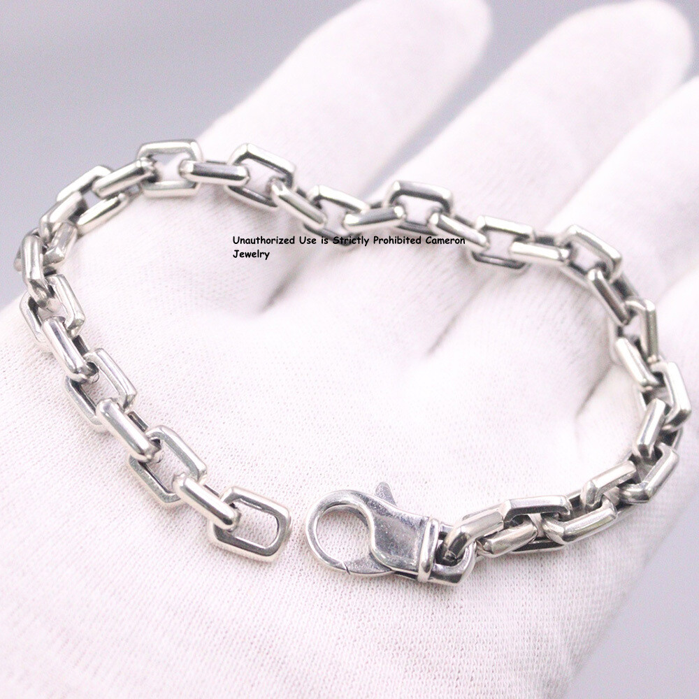 Solid S925 Sterling Silver Chain 6.5mm Square O Link Bracelet 26-27g 8.26inch